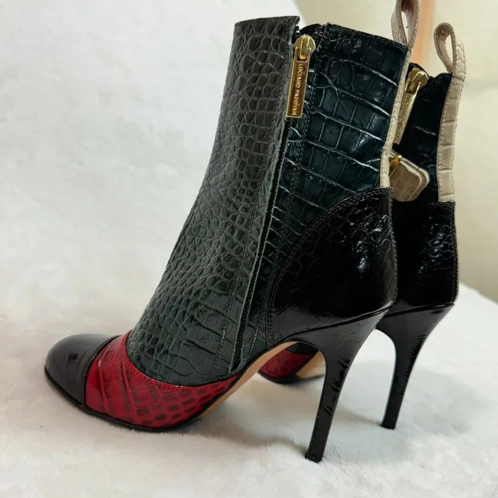 Luciano Padovan Womens Boots High Heel Shoes Red & Green Crocodile Italy Size 36 - Picture 15 of 16